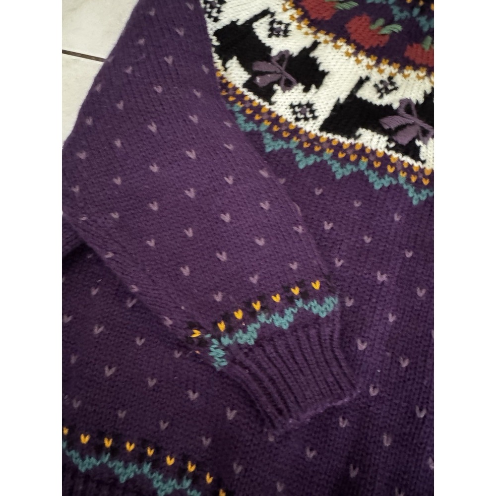 Vintage 90s Northern Isles Womens L Purple Scottie Dog Apple Fair Isle Sweater - Picture 5 of 16